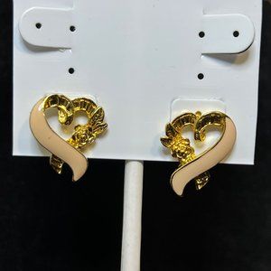 Vintage Avon Gold Tone And Pale Pink Enamel Heart Clip On Earrings (3769)